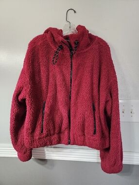 Calvin Klein Cozy Women's Maroon Sherpa Zip-Up Hoodie Jacket